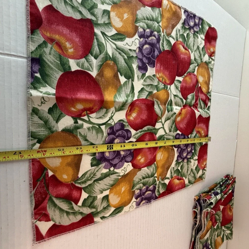 Vintage Mid Century Napkins Fruits And Floral Print Set of 6